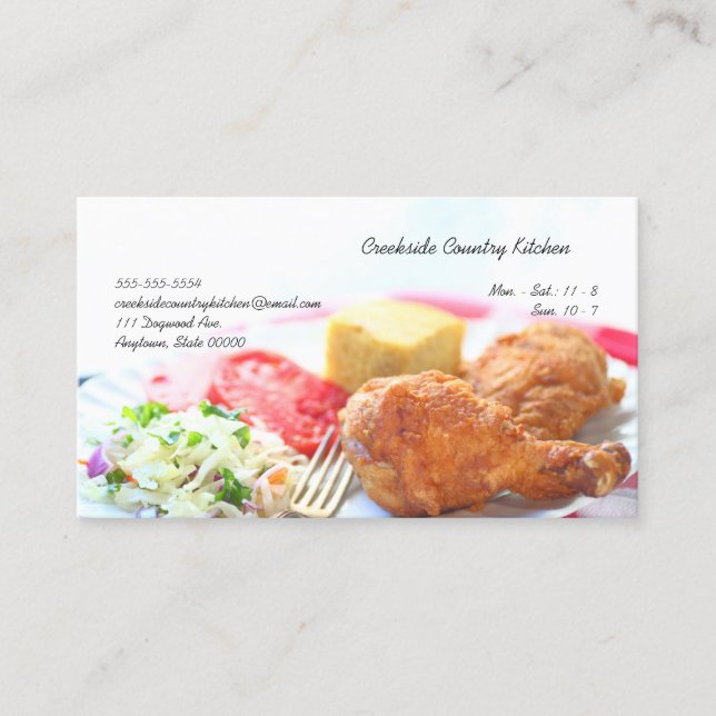 Carte De Visite Dîner de poulet frit Closeup avec espace de copie (Devant)