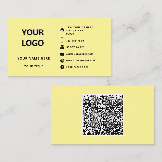 Carte de visite d'informations de code QR du logo  (Devant / Derrière)