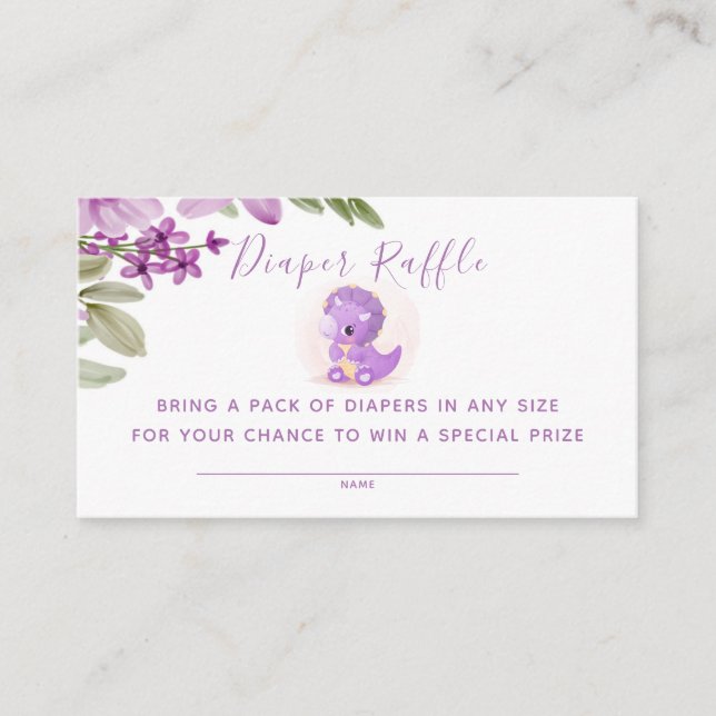 Carte De Visite Dinosaure violet Baby shower Dinosaure (Devant)