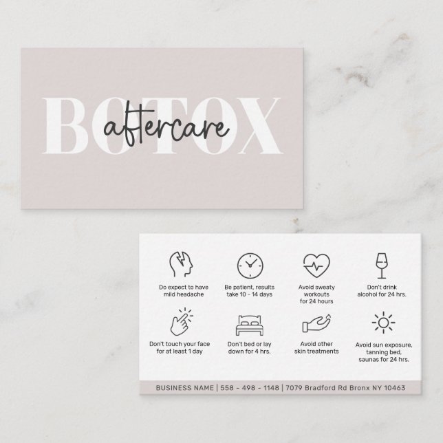 Carte de visite d'instructions de botox pour les s (Devant / Derrière)