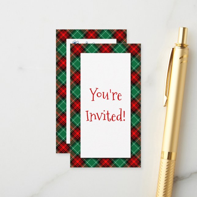 Carte de visite d'invitation Red Green Holiday Par (Devant/Arrière en situation)