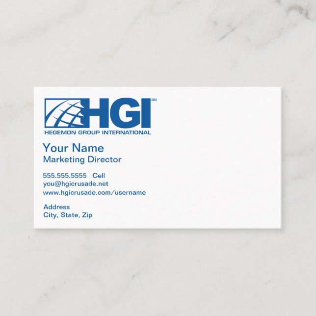 Carte De Visite Directeur du marketing de HGI (Devant)