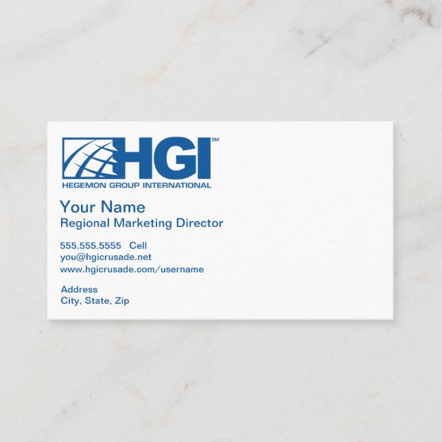 Carte De Visite Directeur du marketing régional de HGI (Devant)