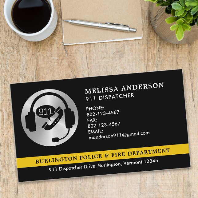 Carte De Visite Dispatcher Custom Logo Police d'urgence Fire 911 (Créateur téléchargé)