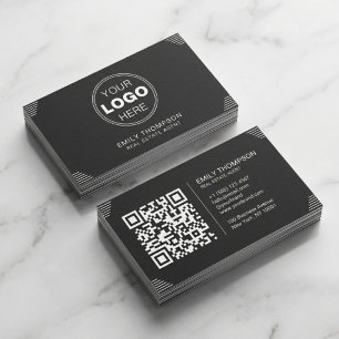 Carte De Visite Disposition de code QR Art Déco minimaliste noir
