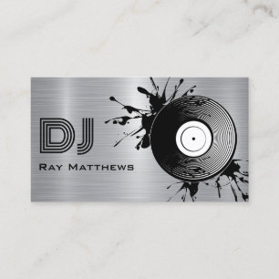Carte De Visite Disque Abstrait DJ Faux Argent brossé métal