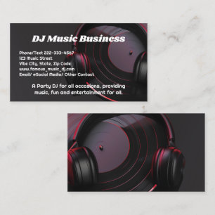 Carte De Visite Disque vinyle noir musique de fête Dj Deejay DJs