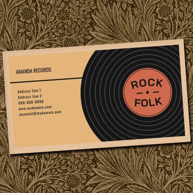 Carte De Visite Disque Vinyle Usé & Jaune (Well-Worn Vinyl Record & Yellow Business Card)