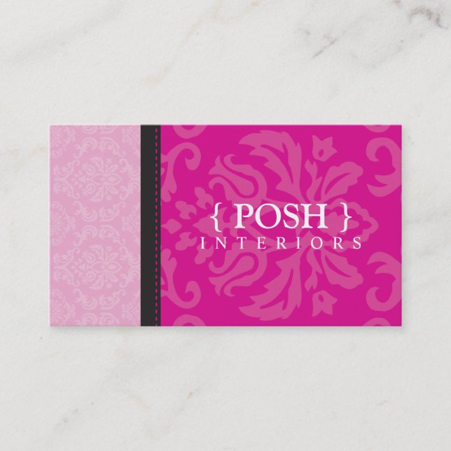 CARTE DE VISITE :: divinement damassé fuschia rose (Devant)
