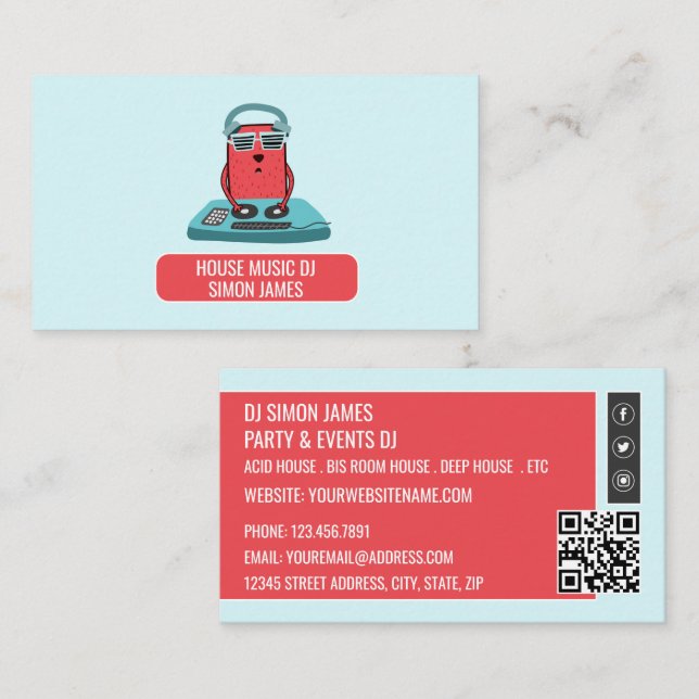 Carte De Visite DJ au Deck Cartoon, DJ professionnel (Devant / Derrière)