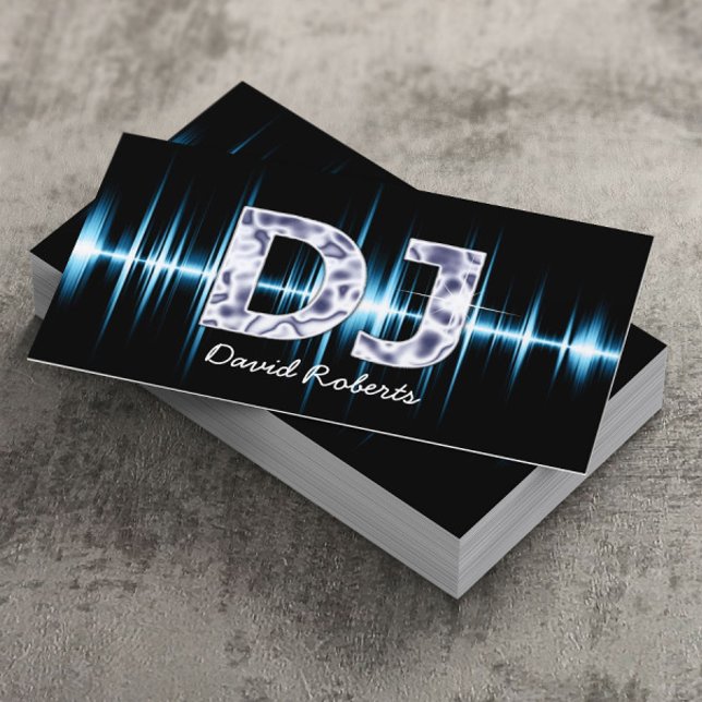 Carte De Visite DJ Blue Sound Waves Professional Deejay Music (Créateur téléchargé)