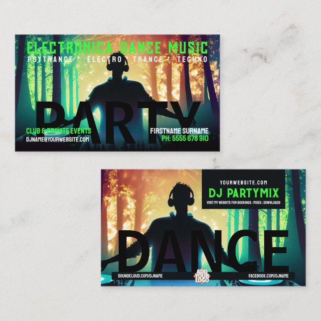 Carte De Visite DJ Dance Party Forest Rave (Devant / Derrière)
