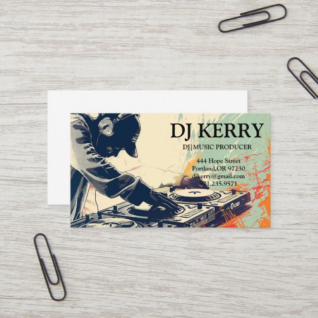 Carte De Visite DJ Disc Jockey Électronique (Devant/Arrière en situation)