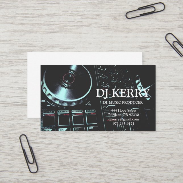 Carte De Visite DJ Disc Jockey Électronique (Devant/Arrière en situation)