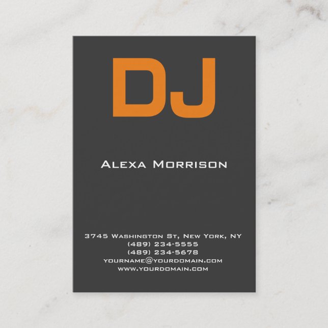 Carte De Visite DJ Moderne professionnel gris orange (Devant)