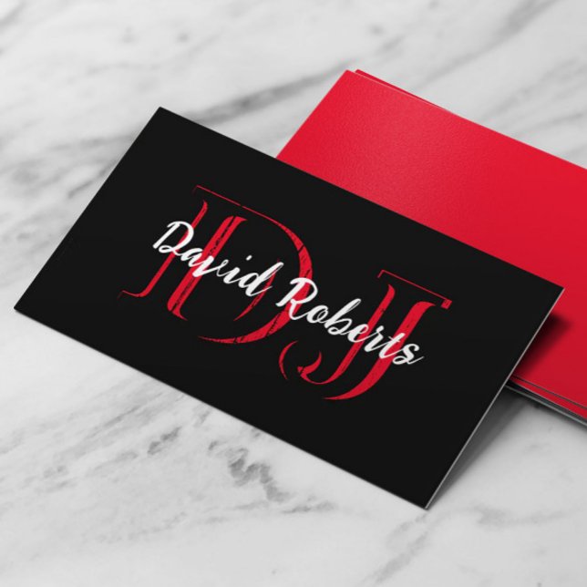 Carte De Visite DJ Monogram Bold Black & Red Professional (Créateur téléchargé)