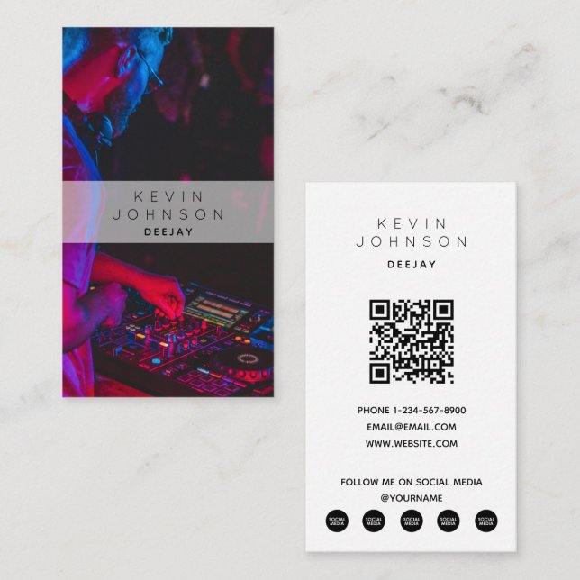 Carte De Visite DJ Musicien Deejay Photo Médias sociaux Moderne (Devant / Derrière)