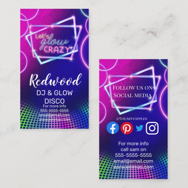 Carte De Visite DJ partie planner lueur disco UV paint club (Devant / Derrière)
