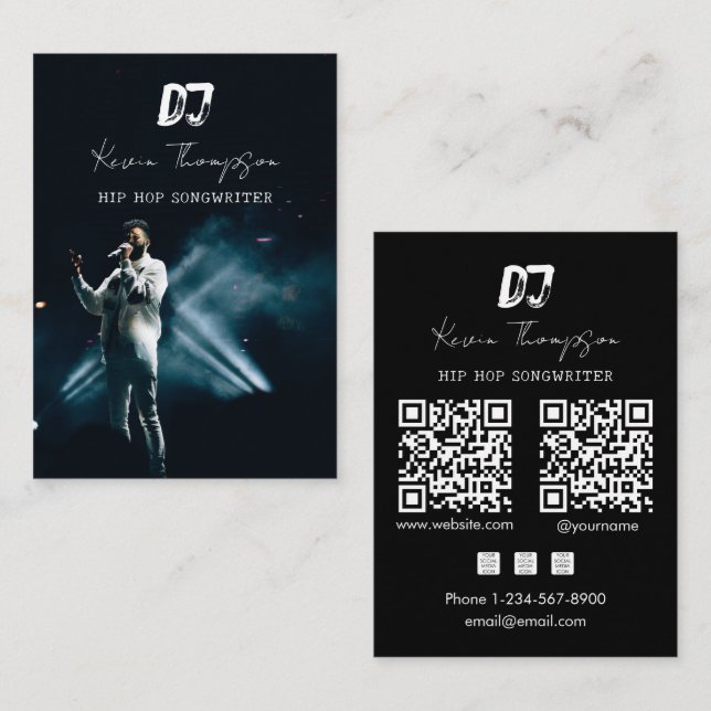 Carte De Visite DJ Singer Songwriter Music 2 QR Code Professional  (Devant / Derrière)