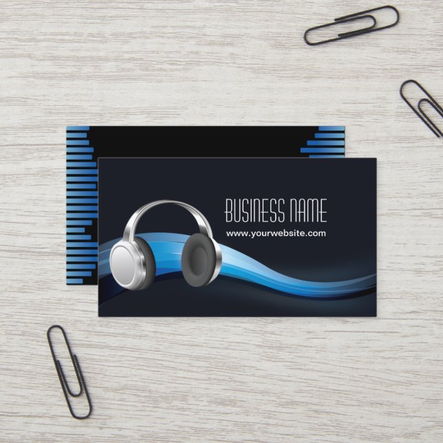 Carte De Visite DJ's Musique Cool Vagues et casque (Devant/Arrière en situation)