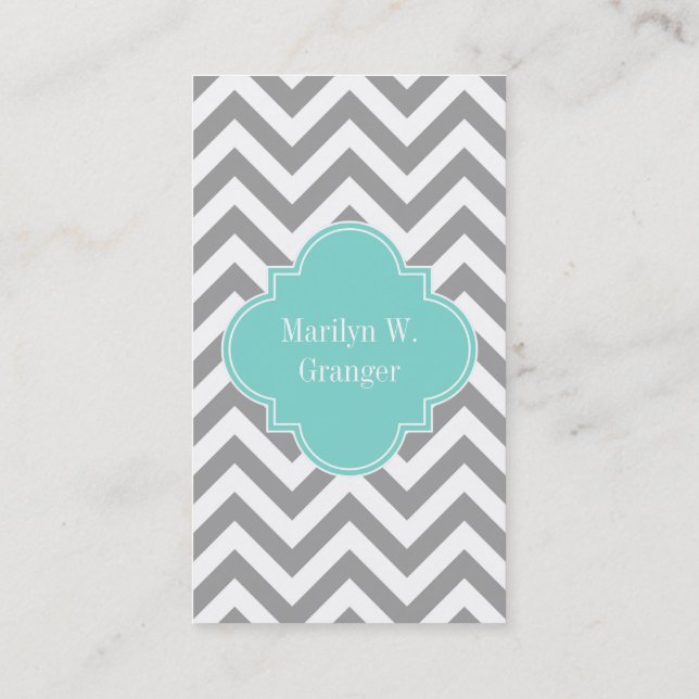 Carte De Visite Dk Gray White LG Chevron Turquoise (Dos)