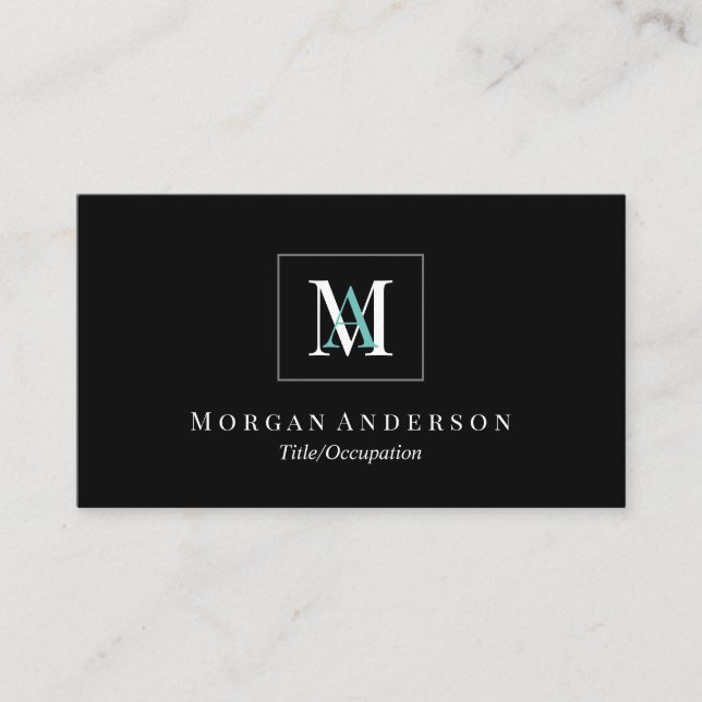 Carte De Visite do-it-yourself Blanc/Turquoise Nom du monogramme B (Devant)