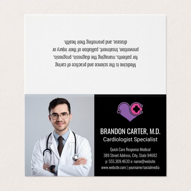Carte De Visite Docteur en manteau de laboratoire | Logo Cardiolog (Extérieur déplié)