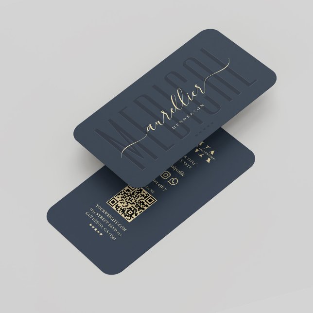 Carte De Visite Docteur Médicale Monogram Élégant Moderne Bleu fon (Medical Doctor Monogram Elegant Modern Dark Blue Business Card
)