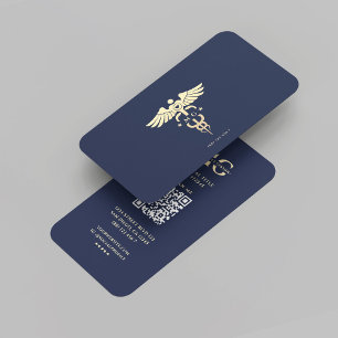 Carte De Visite Docteur moderne Médicale Caduceus Monogramme Bleu