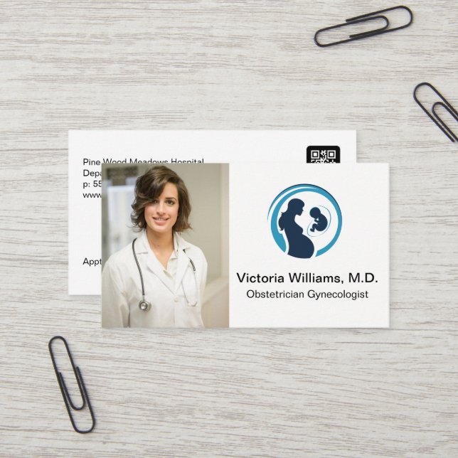 Carte De Visite Docteur Smiling | Logo gynécologue obstétricien (Devant/Arrière en situation)