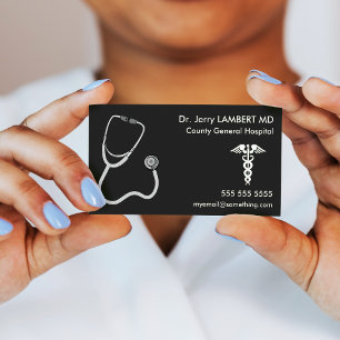 Carte De Visite Docteur Stethoscope Noir