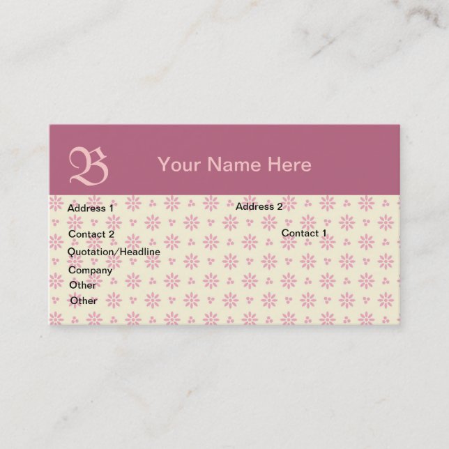 Carte de visite d'oeillet rose monogramme (Devant)