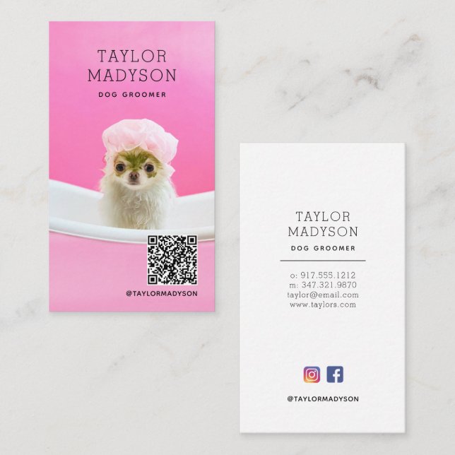 Carte De Visite Dog Grooming Boutique Pampered Puppy QR Code (Devant / Derrière)