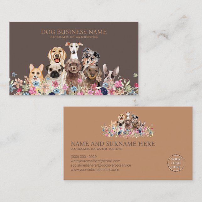 Carte De Visite Dog Grooming Care QR Code | Pet Sitter Logo Photo (Devant / Derrière)