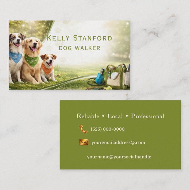 Carte De Visite Dog Walker  Business Card (Devant / Derrière)
