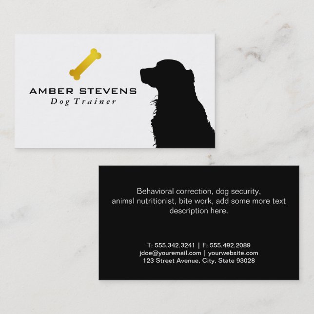 Carte De Visite Doggie Silhouette | Os de chien doré (Devant / Derrière)