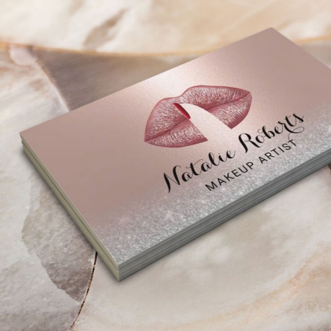 Carte De Visite Doigt sur les lèvres Blush Rose Gold Maquillage Ar (Créateur téléchargé)