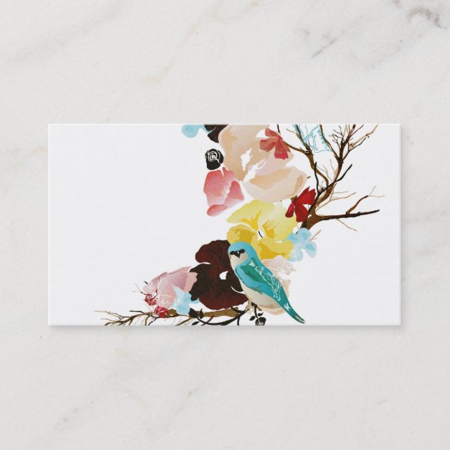 Carte de visite d'oiseau et de fleurs (Devant)