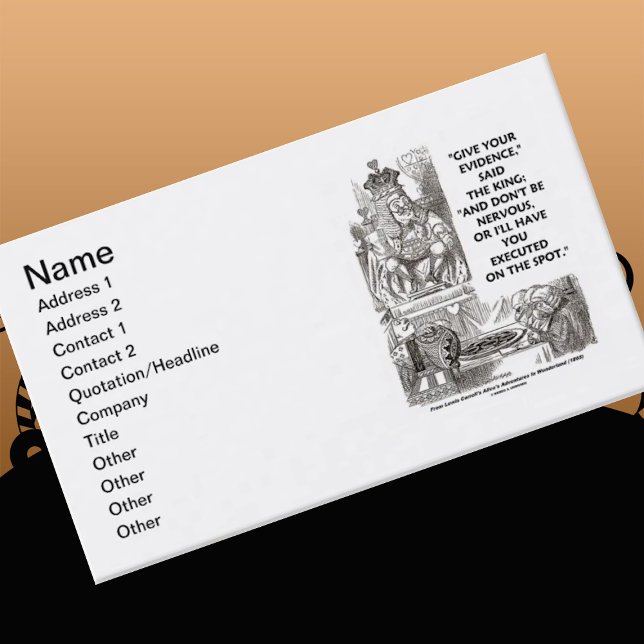Carte De Visite Donnez vos preuves ne soyez pas nerveux pays des m (Introduce yourself with a dose of Wonderland humor with these business cards)