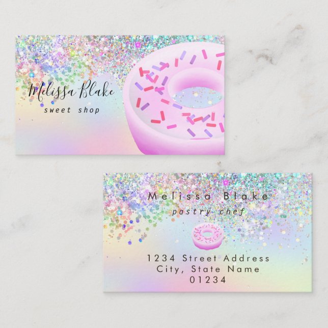 Carte De Visite donut logo faux pastel glitter  (Devant / Derrière)