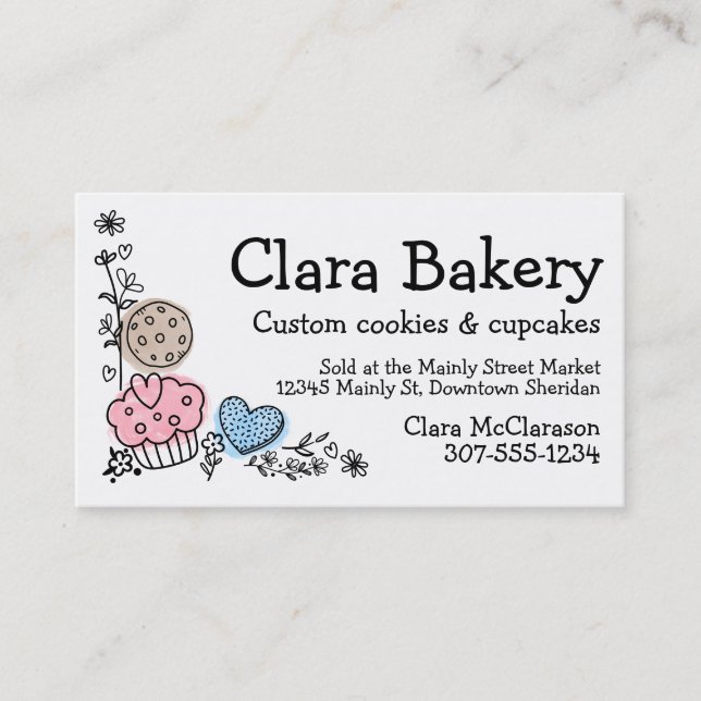 Carte De Visite Doodcookies cupcakes fleurs boulangerie boulangeri (Devant)