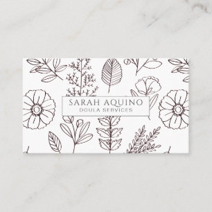 Carte De Visite Doodle floral Doula blanc Entraînement de naissanc