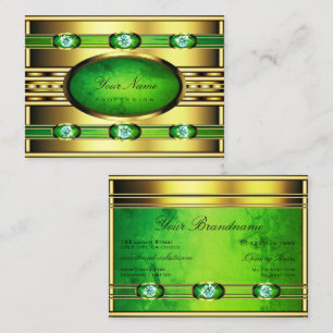 Carte De Visite Doré clinquant avec marbre vert et diamants Faux