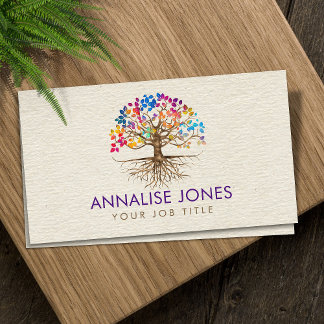 Carte De Visite Dorée arbre de la vie Yggdrasil feuilles colorées