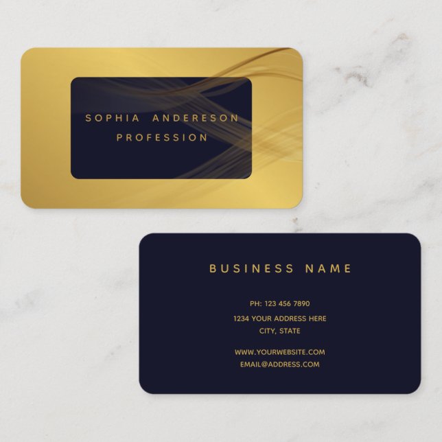 Carte De Visite Dorée | Professionnel Élégant Moderne Golden Busin (Devant / Derrière)