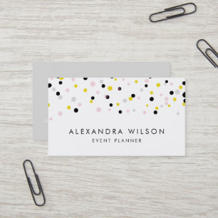 Carte De Visite Dots Confetti Jaune, Rose, Gris et Noir Moderne