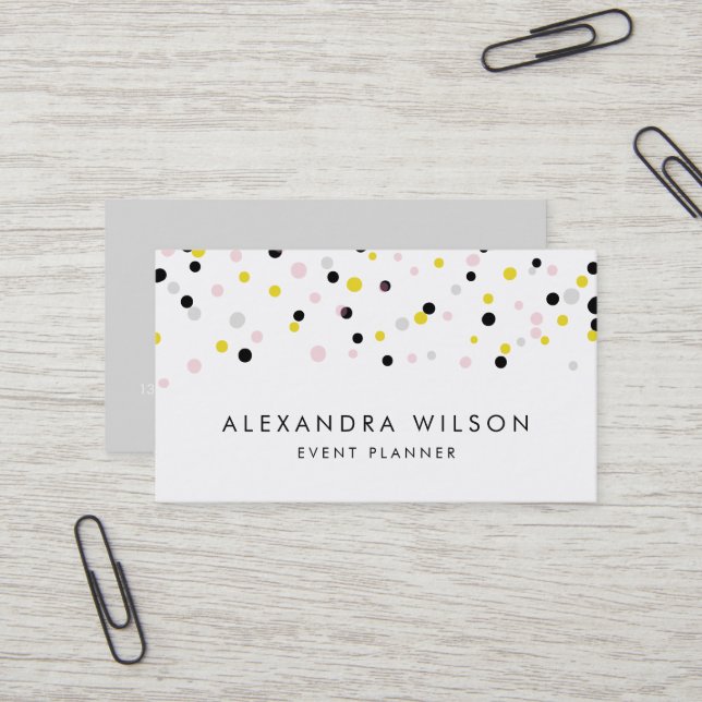 Carte De Visite Dots Confetti Jaune, Rose, Gris et Noir Moderne (Devant/Arrière en situation)