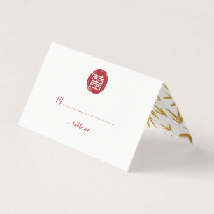 Carte De Visite Double bonheur rouge et mariage en bambou d'or