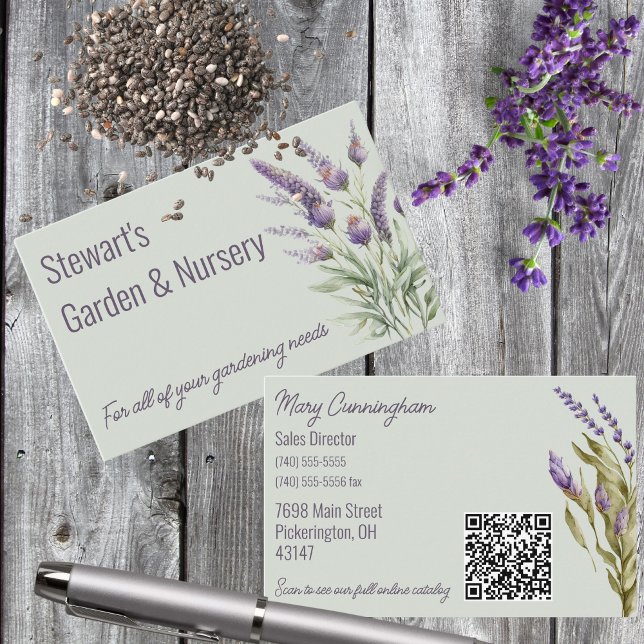 Carte De Visite Double Sided Purple Lavender with QR Code (Créateur téléchargé)