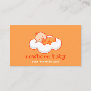 Carte De Visite Doula Nouveau bébé dormant sur le nuage orange